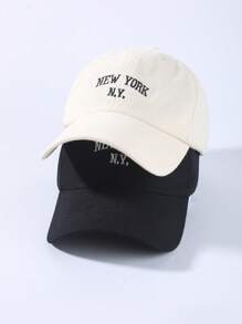 2 件男女通用时尚纽约字母刺绣棒球帽，防晒可调节，适合春秋季节旅行、派对和沙滩活动街头棒球帽 - 彩色 - 查看 3
