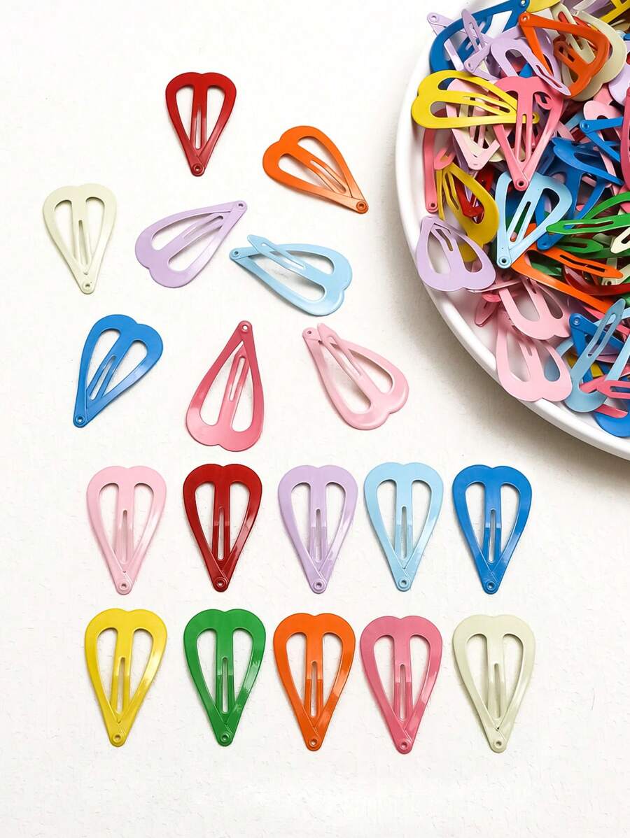 50入組可愛女孩星星,花,蝴蝶,心形金屬髮夾,顏色隨機,適用於日常生活或者度假 - 彩色 - 查看 1