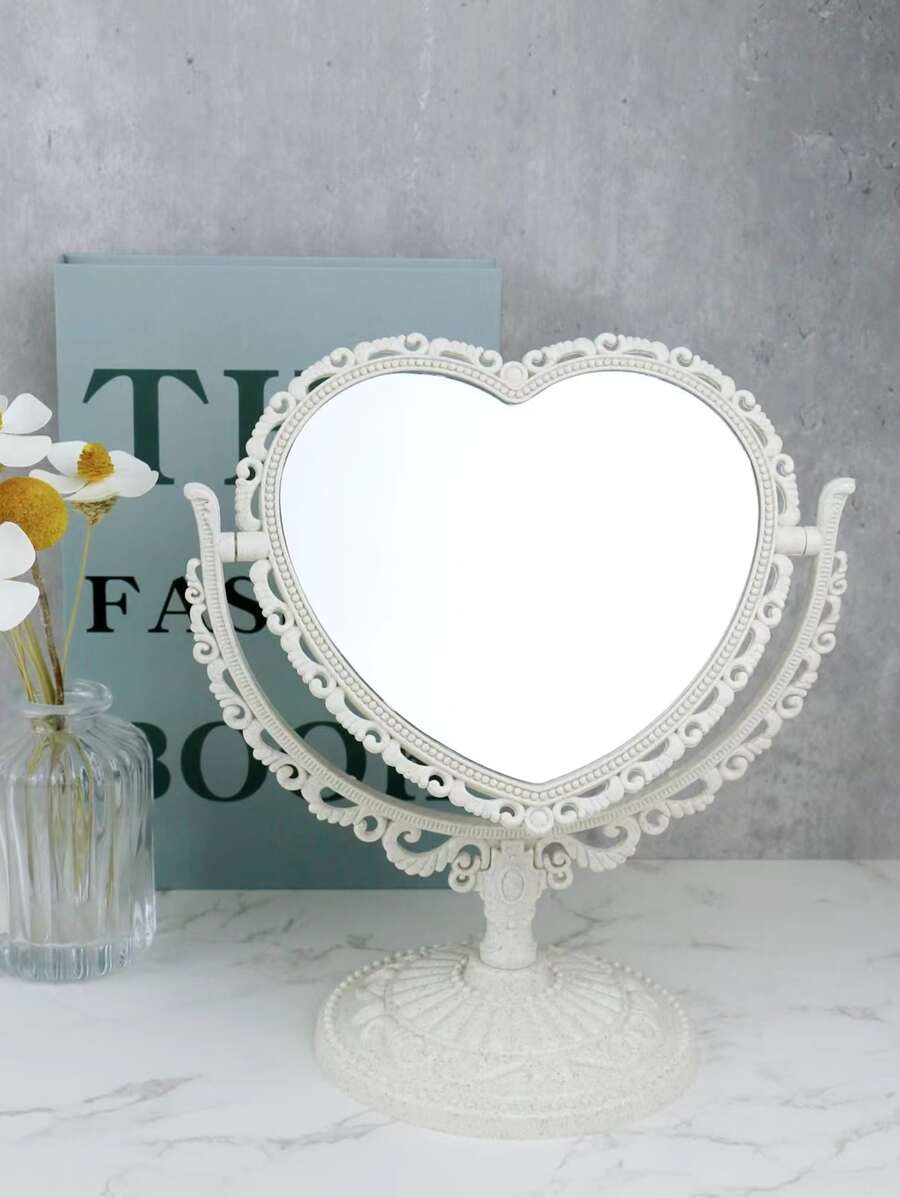 1 gương trang điểm để bàn hình trái tim cổ điển - Màu be - Xem 1