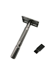 1 pieza Hombres de acero inoxidable Cuchilla de afeitar & 1 pieza Cepillo de limpieza - Negro - Ver 1