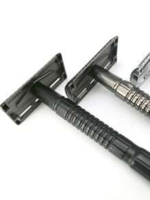 1 pieza Hombres de acero inoxidable Cuchilla de afeitar & 1 pieza Cepillo de limpieza - Negro - Ver 3