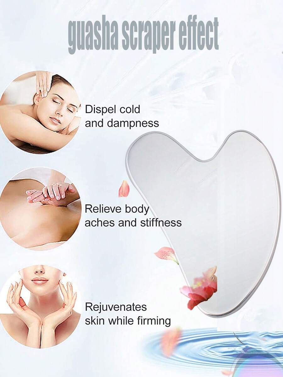 1pc Stainless Steel Gua Sha Massage Board - Silver - View 1