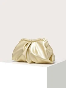 Women's Hand-Held Woven Bag, Solid Color, Ruched Cloud Design, Unique Style, Fashionable And Minimalist, Suitable For Outings And Shopping. - Gold - View 2