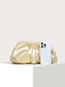 Women's Hand-Held Woven Bag, Solid Color, Ruched Cloud Design, Unique Style, Fashionable And Minimalist, Suitable For Outings And Shopping. - Gold - View 3