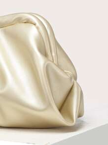 Women's Hand-Held Woven Bag, Solid Color, Ruched Cloud Design, Unique Style, Fashionable And Minimalist, Suitable For Outings And Shopping. - Gold - View 5