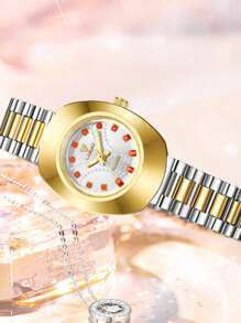 FANSICHEN 2入組男士女士雙色不銹鋼錶帶迷人水鑽裝飾防水多邊形錶盤石英手錶，適合日常生活 - 彩色 - 查看 2