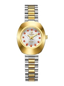 FANSICHEN 2入組男士女士雙色不銹鋼錶帶迷人水鑽裝飾防水多邊形錶盤石英手錶，適合日常生活 - 彩色 - 查看 5