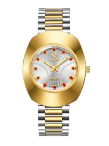 FANSICHEN 2入組男士女士雙色不銹鋼錶帶迷人水鑽裝飾防水多邊形錶盤石英手錶，適合日常生活 - 彩色 - 查看 8