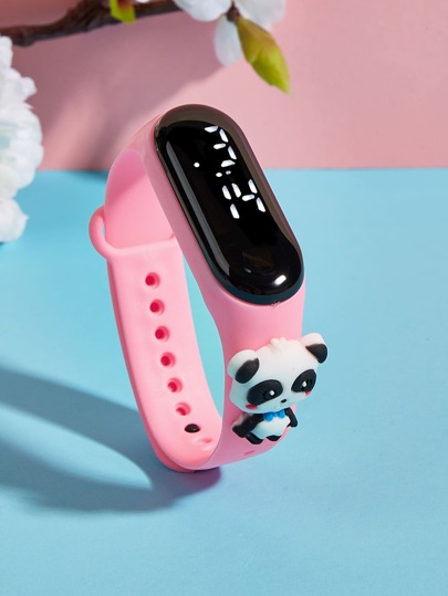 1pc Men Women Pink Panda Decor Plastic Strap Sporty Oval Dial Digital Watch, For Daily Life