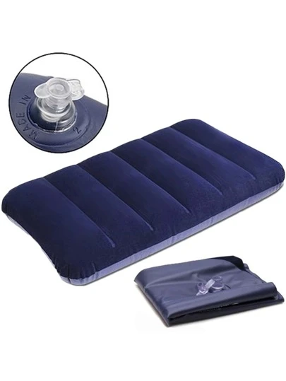 1入矩形兩色尼龍充氣野營枕頭，野營必備用品，尺寸為47x30公分