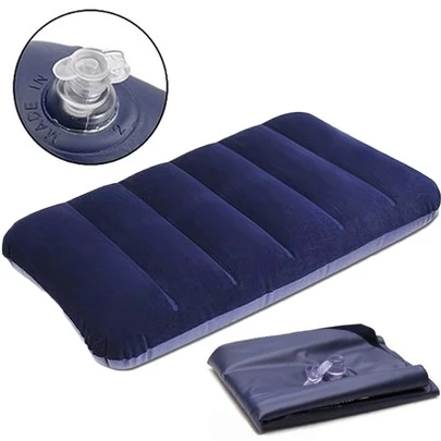 1入矩形兩色尼龍充氣野營枕頭，野營必備用品，尺寸為47x30公分