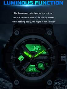 SANDA 1入組黑色TPR聚氨酯帶運動日期防水計時碼表圓形錶盤數字手錶,日常裝飾適合男士 - 黑色 - 查看 8