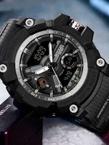 SANDA 1入組黑色TPR聚氨酯帶運動日期防水計時碼表圓形錶盤數字手錶,日常裝飾適合男士 - 黑色 - 查看 7