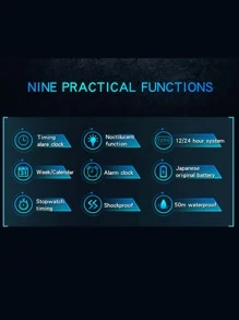 SANDA 1入組黑色TPR聚氨酯帶運動日期防水計時碼表圓形錶盤數字手錶,日常裝飾適合男士 - 黑色 - 查看 3
