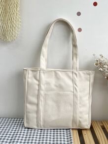 Lightweight And Suitable For Going To School, Campus, Library, Shopping, Travel, Outdoor, Picnic, Large Capacity Tote Bag Shoulder Bag - 米色 - 查看 1
