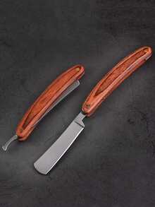 Afeitadora manual con mango de madera 1 pieza Maquinilla de afeitar para hombres Estilo clásico vintage - Plateado - Ver 2