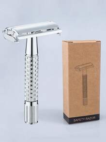 Maquinilla de afeitar clásica manual con cabezal de mariposa para hombres, 1 pieza de cuchillas de acero inoxidable reemplazables - Plateado - Ver 1