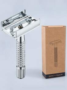 Maquinilla de afeitar clásica manual con cabezal de mariposa para hombres, 1 pieza de cuchillas de acero inoxidable reemplazables - Plateado - Ver 2