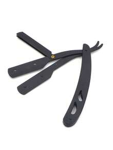 Maquinilla de afeitar de peluquero, 1 pieza cuchilla de afeitar de metal negro fresco, herramienta de afeitar de corte facial reemplazable - Negro - Ver 1