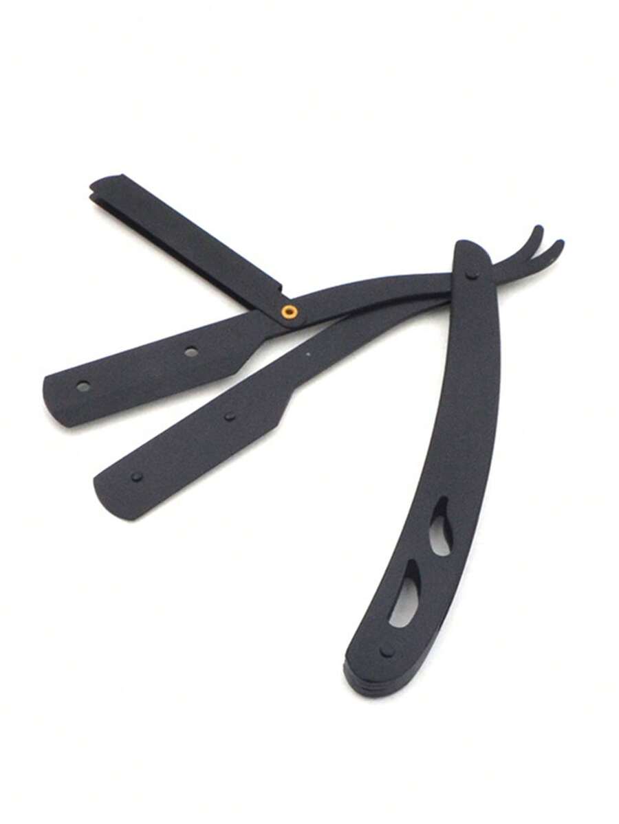 Maquinilla de afeitar de peluquero, 1 pieza cuchilla de afeitar de metal negro fresco, herramienta de afeitar de corte facial reemplazable - Negro - Ver 1