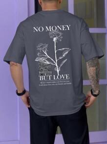 Manfinity EMRG 男士花和標語圖案T恤 - 灰色 - 查看 1