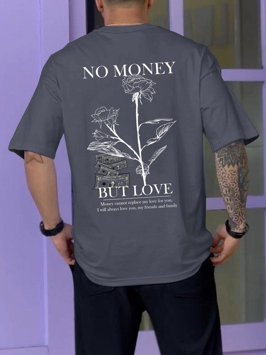 Manfinity EMRG 男士花和標語圖案T恤 - 灰色 - 查看 1