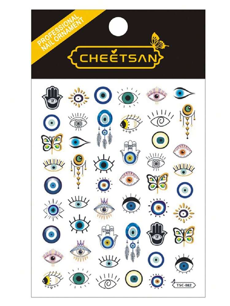 1 tấm Nhãn dán móng tay Evil Eye & Hamsa Hand Pattern - Nhiều màu - Xem 1