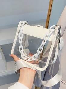 Clear Square Bag Mini Snap Button White - White - View 1