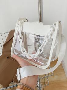 Clear Square Bag Mini Snap Button White - White - View 7