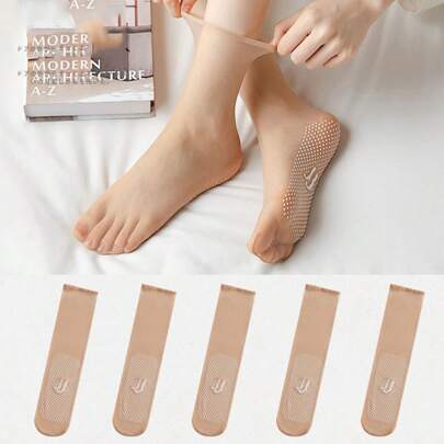 5켤레 여성 미끄럼 방지 패셔너블 미니멀리스트 중목 양말 데일리