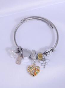 1條時尚簡約心形和多魅力設計的鋼質手環,適合女性 - 黃色 - 查看 1