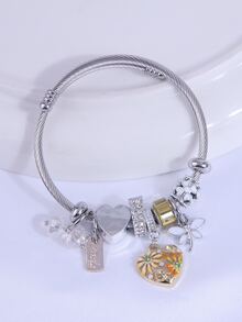 1條時尚簡約心形和多魅力設計的鋼質手環,適合女性 - 黃色 - 查看 3