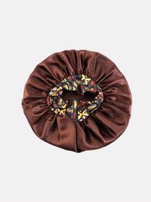 Geometric Pattern Hair Bonnet - Coffee Brown - View 4