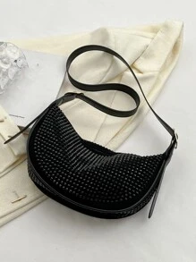 Fashionable Rhinestone Decorated Casual Versatile Niche Design Glamorous Studded Shoulder Crossbody Dumpling Bag, Suitable For Young Girls Shopping Tote, Applicable For Women's Daily, Work Commute, Dating, Party
