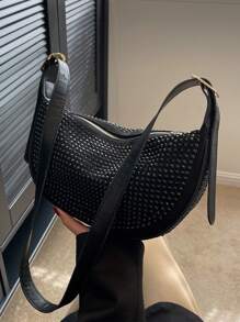 Fashionable Rhinestone Decorated Casual Versatile Niche Design Glamorous Studded Shoulder Crossbody Dumpling Bag, Suitable For Young Girls Shopping Tote, Applicable For Women's Daily, Work Commute, Dating, Party