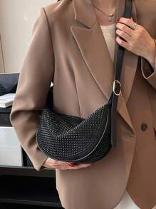 Fashionable Rhinestone Decorated Casual Versatile Niche Design Glamorous Studded Shoulder Crossbody Dumpling Bag, Suitable For Young Girls Shopping Tote, Applicable For Women's Daily, Work Commute, Dating, Party