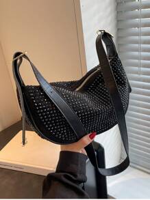 Fashionable Rhinestone Decorated Casual Versatile Niche Design Glamorous Studded Shoulder Crossbody Dumpling Bag, Suitable For Young Girls Shopping Tote, Applicable For Women's Daily, Work Commute, Dating, Party