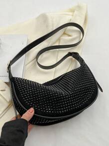 Fashionable Rhinestone Decorated Casual Versatile Niche Design Glamorous Studded Shoulder Crossbody Dumpling Bag, Suitable For Young Girls Shopping Tote, Applicable For Women's Daily, Work Commute, Dating, Party
