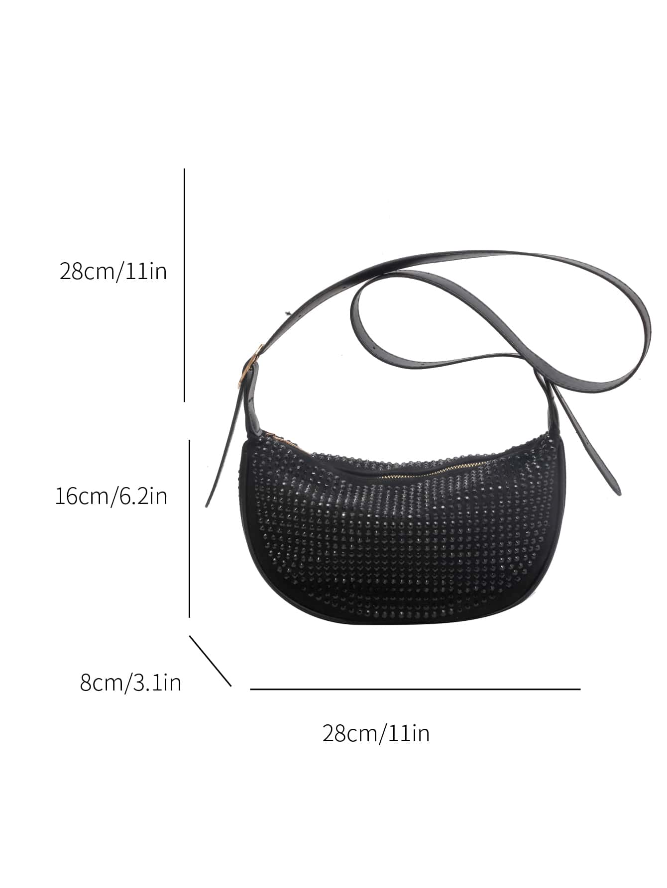 Fashionable Rhinestone Decorated Casual Versatile Niche Design Glamorous Studded Shoulder Crossbody Dumpling Bag, Suitable For Young Girls Shopping Tote, Applicable For Women's Daily, Work Commute, Dating, Party