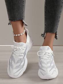 Giày thể thao nữ màu trắng họa tiết hoa Anh Quốc, buộc dây, mũi tròn, đế dày, kiểu dáng thấp cổ, giày lười thời trang thoáng khí chống trơn trượt, giày chạy bộ, giày học sinh. - Nhiều màu - Xem 2