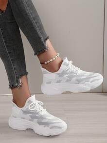 Giày thể thao nữ màu trắng họa tiết hoa Anh Quốc, buộc dây, mũi tròn, đế dày, kiểu dáng thấp cổ, giày lười thời trang thoáng khí chống trơn trượt, giày chạy bộ, giày học sinh. - Nhiều màu - Xem 3