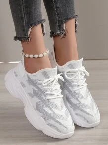 Giày thể thao nữ màu trắng họa tiết hoa Anh Quốc, buộc dây, mũi tròn, đế dày, kiểu dáng thấp cổ, giày lười thời trang thoáng khí chống trơn trượt, giày chạy bộ, giày học sinh. - Nhiều màu - Xem 4