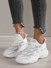 Giày thể thao nữ màu trắng họa tiết hoa Anh Quốc, buộc dây, mũi tròn, đế dày, kiểu dáng thấp cổ, giày lười thời trang thoáng khí chống trơn trượt, giày chạy bộ, giày học sinh. - Nhiều màu - Xem 5