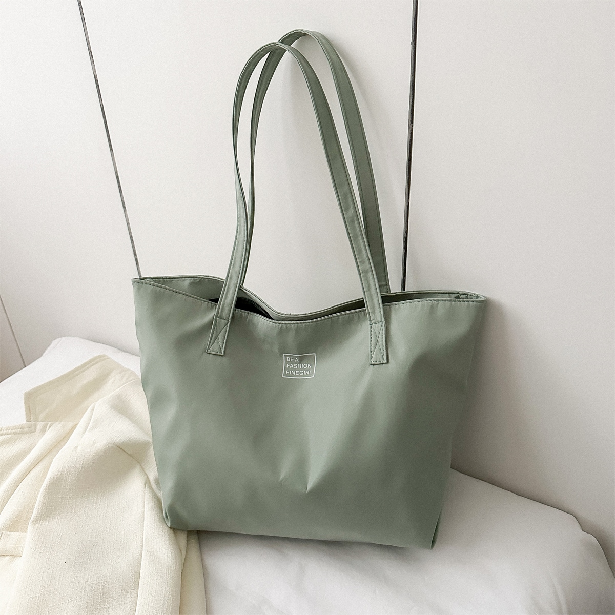 Letter Graphic Shopper Bag Large Capacity Zipper School Bag, Back To School Backpack, Large Capacity, Portable, Lightweight, Suitable For Teen Girls Women College Students, Perfect For Back To School, College, Middle School, High School , Green