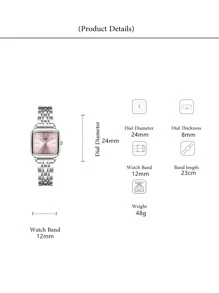 NAIDU 2 件女式方形表盘不锈钢表带石英手表 - 粉色 - 查看 4