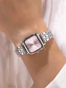 NAIDU 2 件女式方形表盘不锈钢表带石英手表 - 粉色 - 查看 5