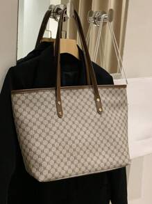 All Over Print Shoulder Tote Bag Large Capacity Double Handle For Work - Multicolor - View 1