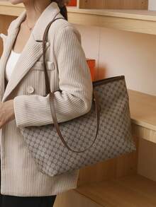 All Over Print Shoulder Tote Bag Large Capacity Double Handle For Work - Multicolor - View 2