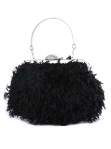 Túi ly hợp có khóa lông vũ và kim cương giả màu trắng tinh tế, lý tưởng cho các bữa tiệc tối, phụ kiện cô dâu với váy cưới và sườn xám - màu đen - Xem 1