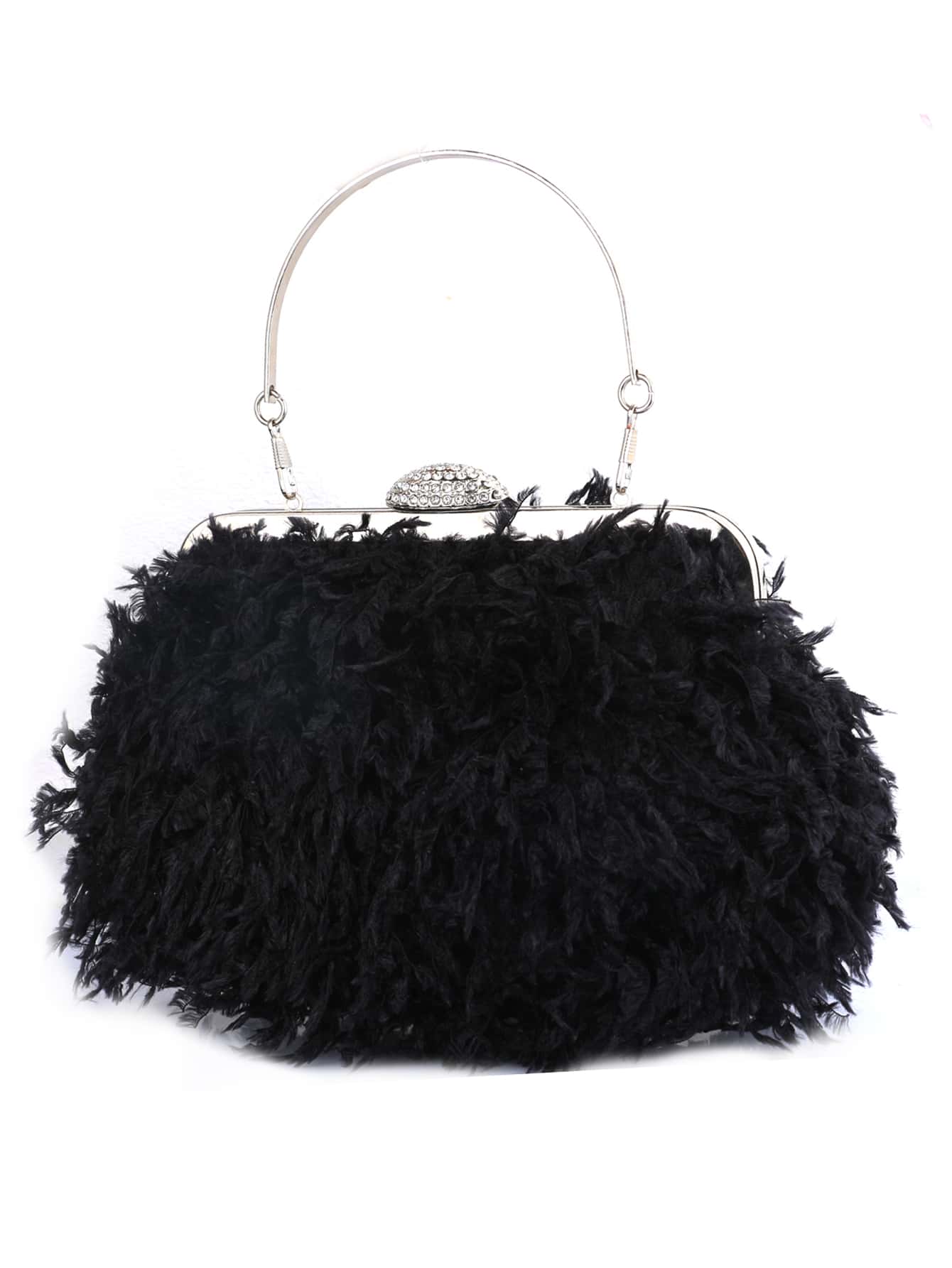 Túi ly hợp có khóa lông vũ và kim cương giả màu trắng tinh tế, lý tưởng cho các bữa tiệc tối, phụ kiện cô dâu với váy cưới và sườn xám - màu đen - Xem 1